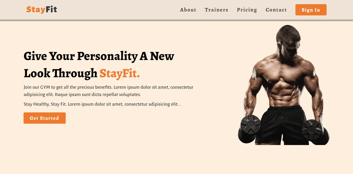 Gym website front page