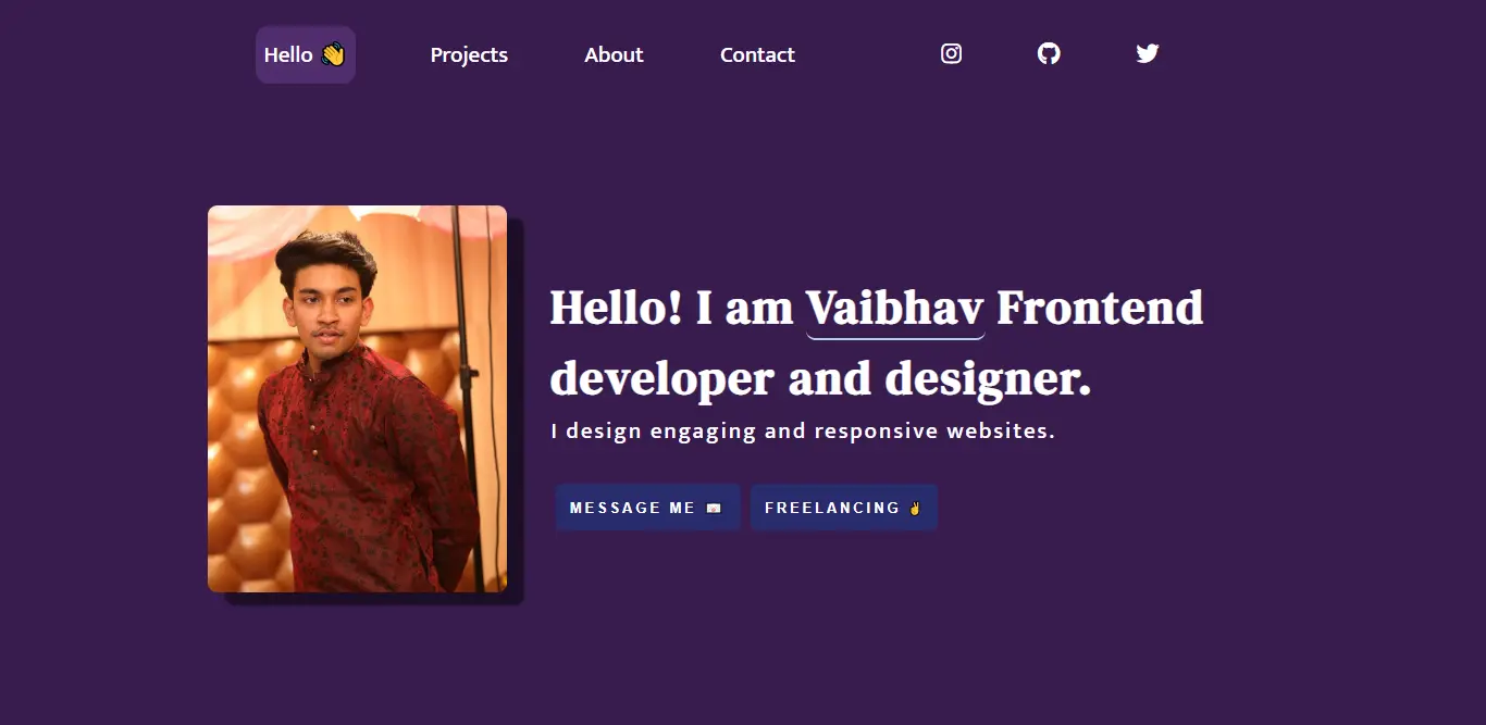 Portfolio website front page