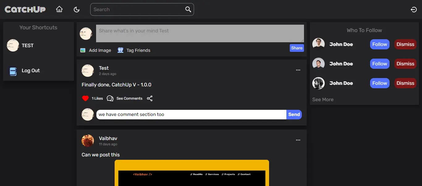 Social media website front page