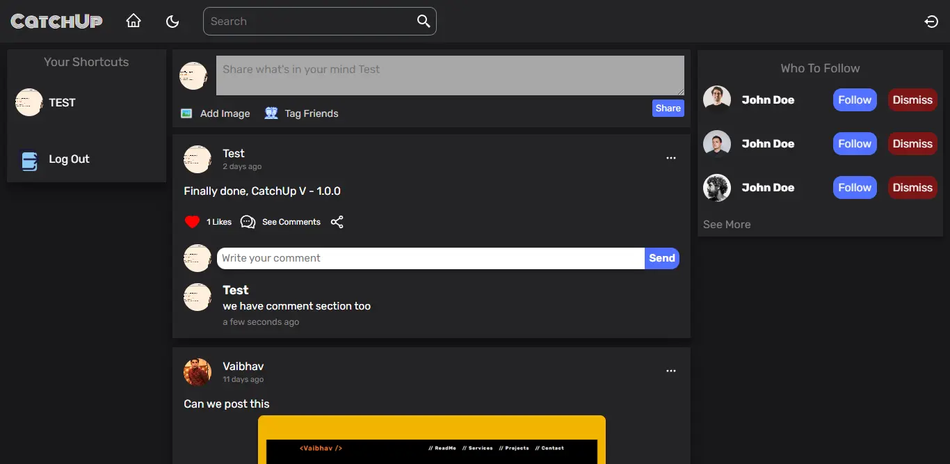Social media website front page